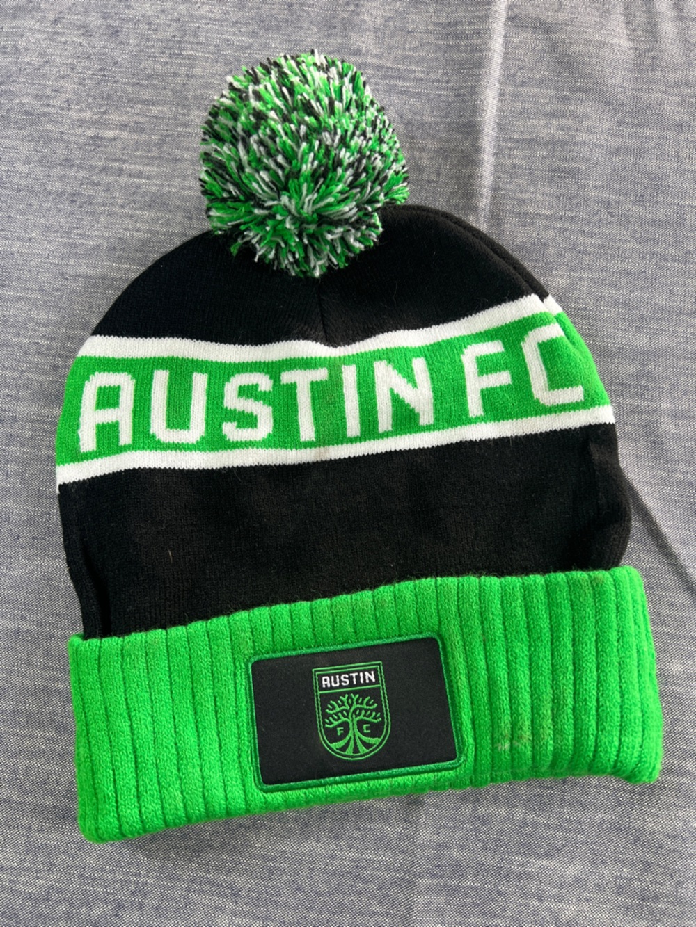 Austin FC Q2 Texas Tree Black Green Beanie Jersey Hook Cuffed Knit Hat with Pom